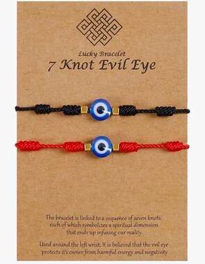Upgraded 7 Knots Evil Eye Bracelet with Message Card Adjustable Lucky Red String